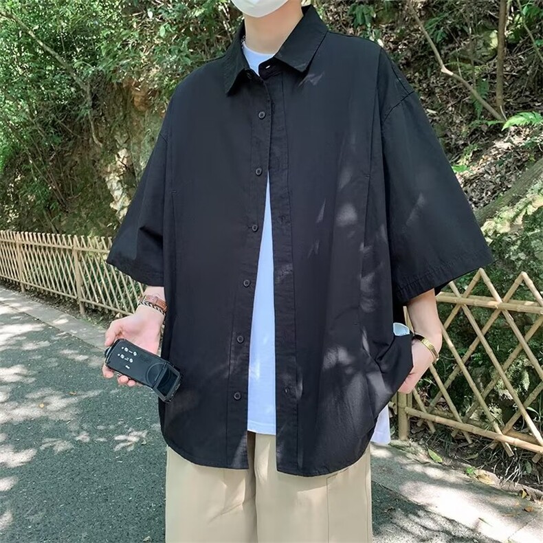 日系复古短袖衬衫男士夏季薄款工装衬衣潮牌百搭宽松休闲半袖外套,男装衬衫,星座716-2