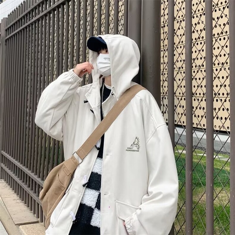 外穿男日系连帽标准潮春季慵懒夹克长袖百搭青春流行文艺新款潮流图片