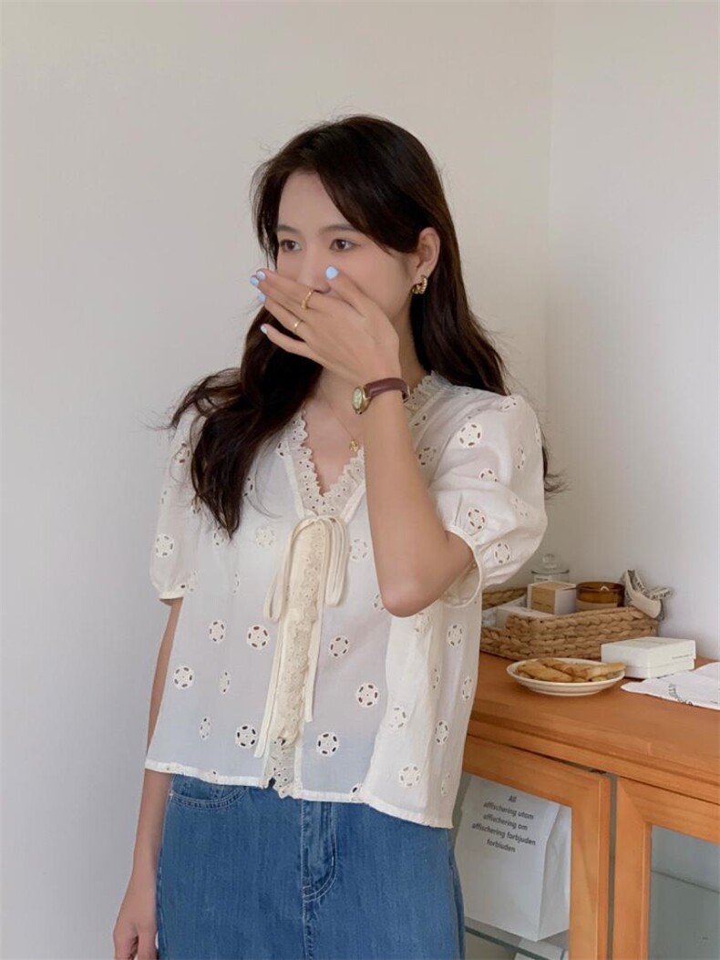 上新推荐花边领镂空小衫，其它，DAP