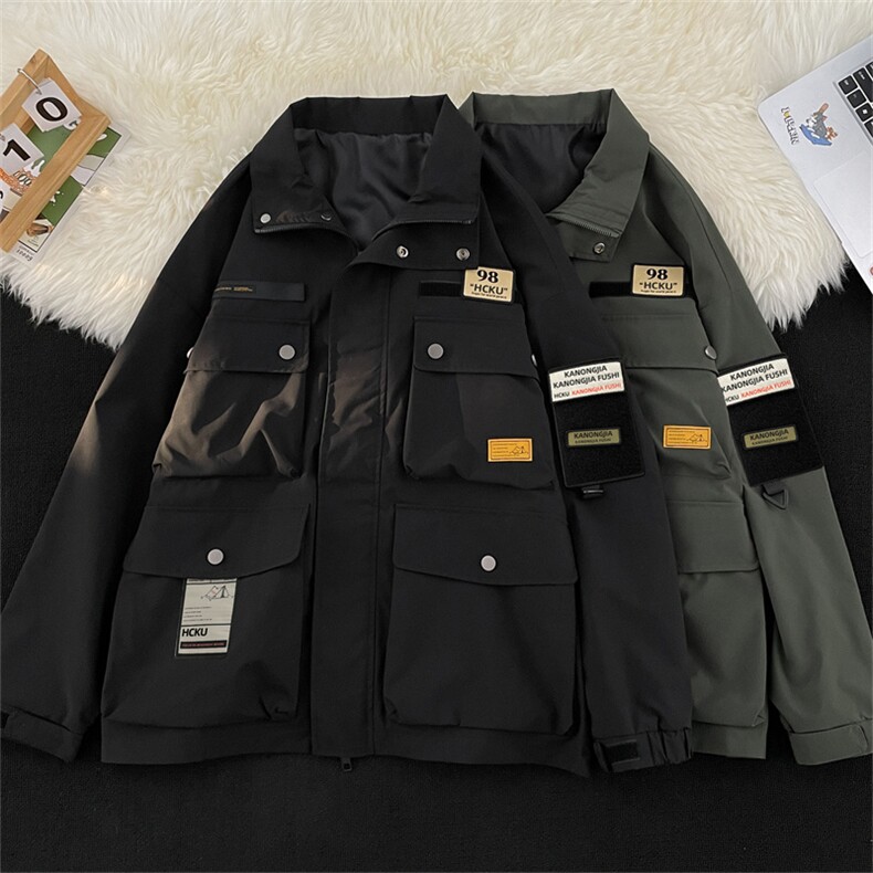 港风春款男夹克工装大口袋魔术贴标宽松夹克衫冲锋衣外套JK75P85,男装夹克,星座1013-1