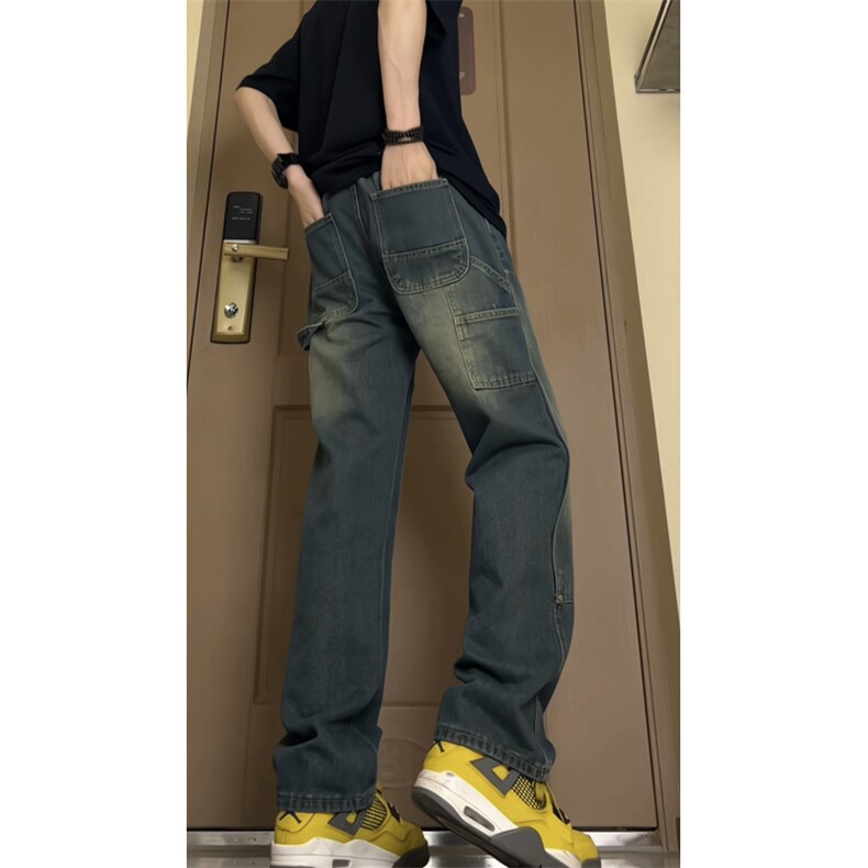 牛仔裤伐木裤潮牌复古hiphop秋冬工装裤阔腿美式拖地裤GJ219P55,男装牛仔裤,电商D256-1(原A064-1)