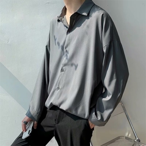 宽松垂感黑色衬衫男长袖春秋季高级感痞帅男士休闲男装白衬衣CY23图片