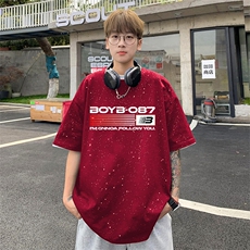 可48小时发货支持抖音得物来样二开美式满天星亮片短袖T恤MTX679，男装T恤，电商A486