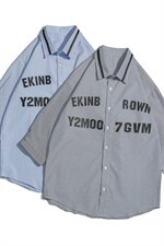 1白底竖条纹大码M-5XL日系潮流情侣七分袖衬衫男QCS7018P45控59，男装衬衫，星座226-2