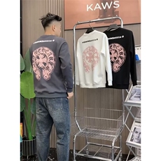 潮牌欧美洋气时尚高级复古白色长袖t恤男士梵文马蹄印花卫衣，男装T恤，星座506A