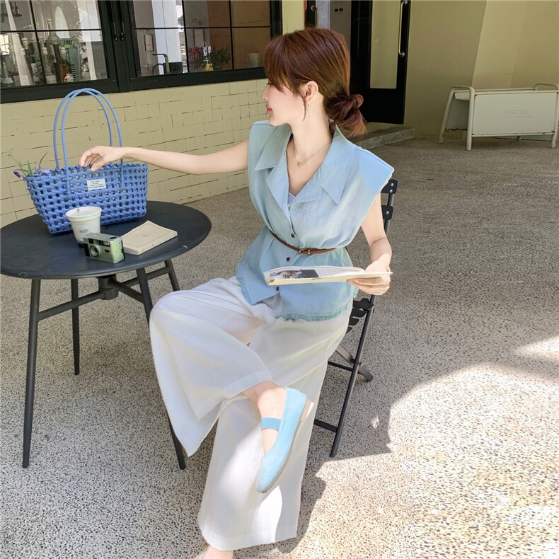 老钱风气质马甲套装女2025年夏季新款高级感无袖上衣阔腿裤两件套图片