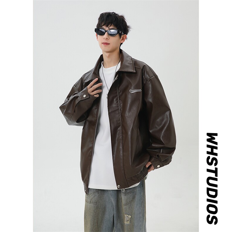 春季新款港风美式刺绣痞帅翻领皮衣夹克男XZ213-JK6000-P70控98,男装夹克,星座213