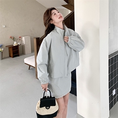 蓝色休闲运动套装裙女2025春季新款韩系小个子立领外套短裙两件套，女装套装/套裙，2D078