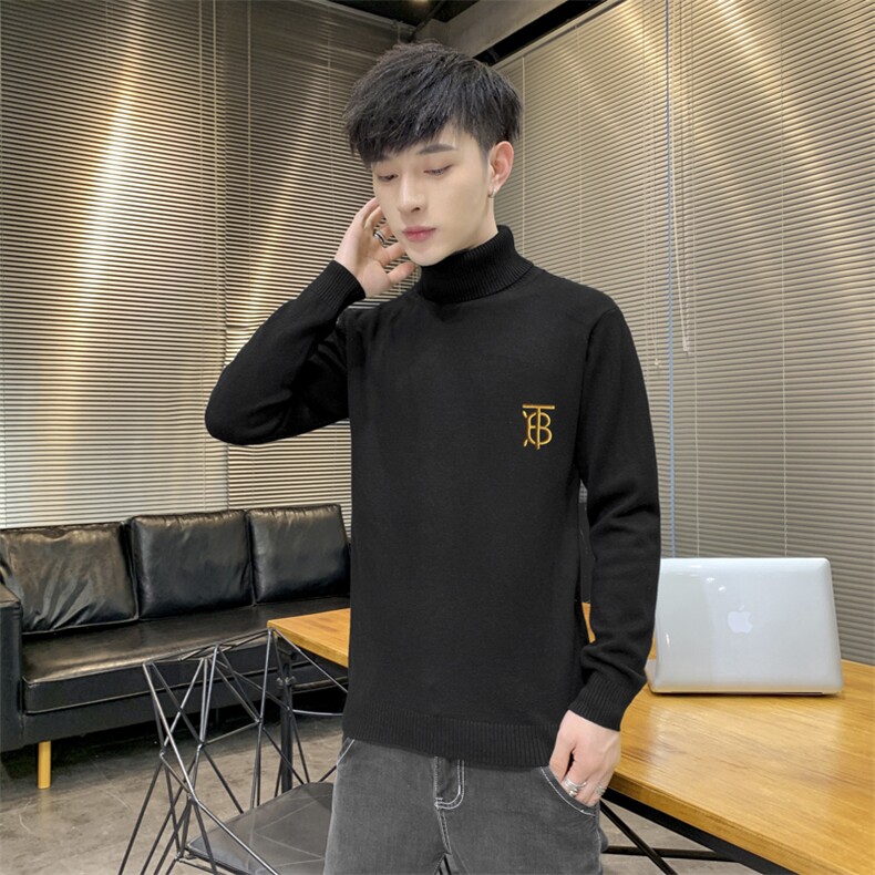 秋冬可翻高领毛衣男B纯色长袖男刺绣毛衫打底针织衫黑M252P33,男装针织衫/毛衣,星座1207