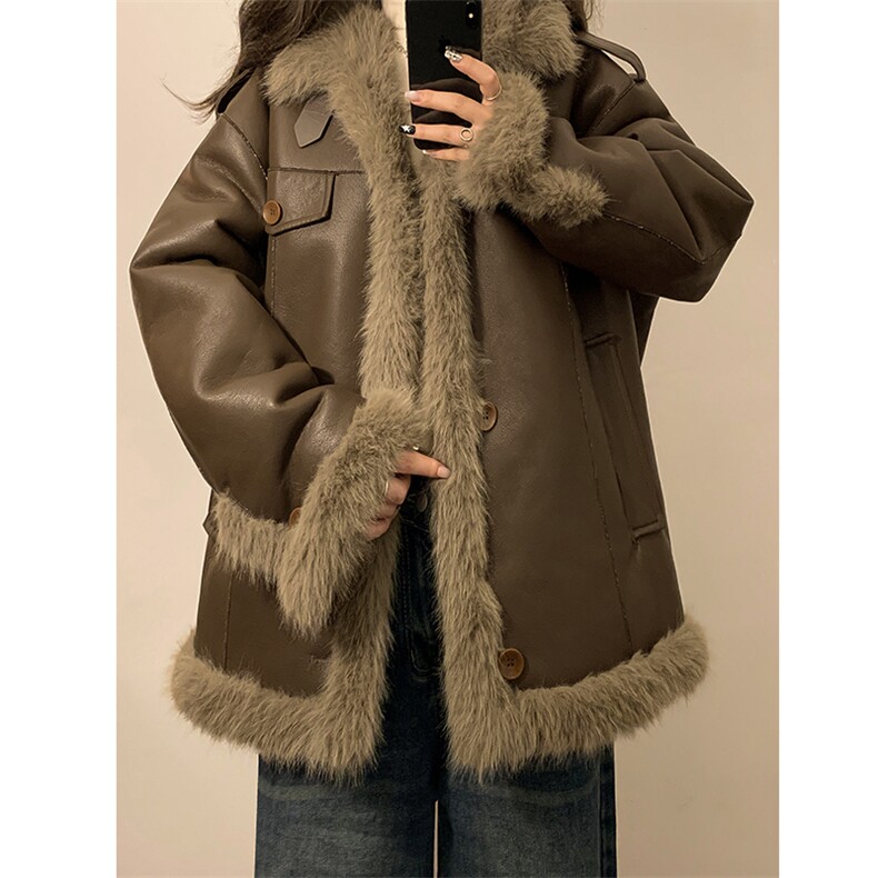 主推冬季新款座山雕皮毛一体/加厚宽松外套XZ102B-1M802-P195,女装短外套,星座102B-1