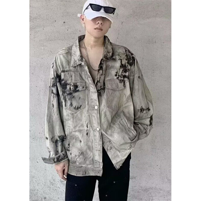 春秋季水洗扎染破坏牛仔衣夹克扎染宽松做旧男女外套JK12,男装夹克,星座1116A（原606A-3）