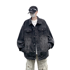 街头美式复古做旧牛仔外套男女宽松潮牌破洞夹克上衣SX369P57，男装工装外套，星座1112-1
