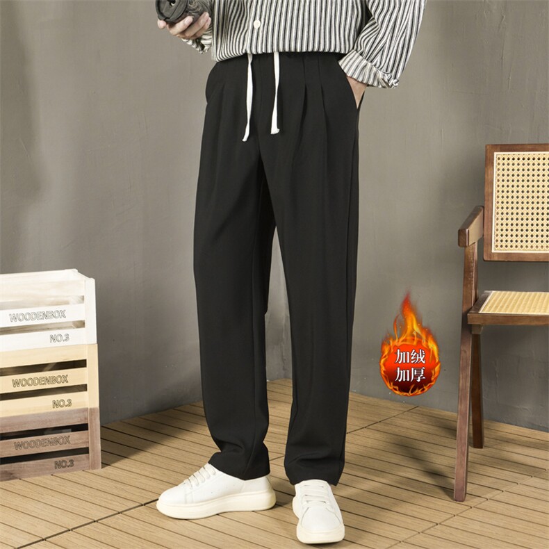 秋冬新款斜纹百搭纯色抽绳加绒卫裤潮流宽松简约男士休闲裤加绒S1，男装休闲裤，星座506