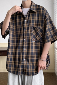 短袖衬衫男夏季新款港风宽松大码格子衬衣CS007-P38图片