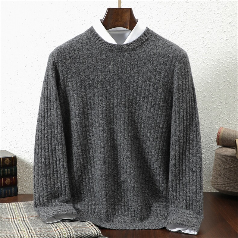 2025年秋季席编花纱圆领时尚百搭休闲，男装羊绒套衫，暖思纯羊绒