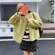 【现】【货】小香风绿色羊羔毛短外套2C158-8611-P160-K218，女装棉衣/棉服，2C158
