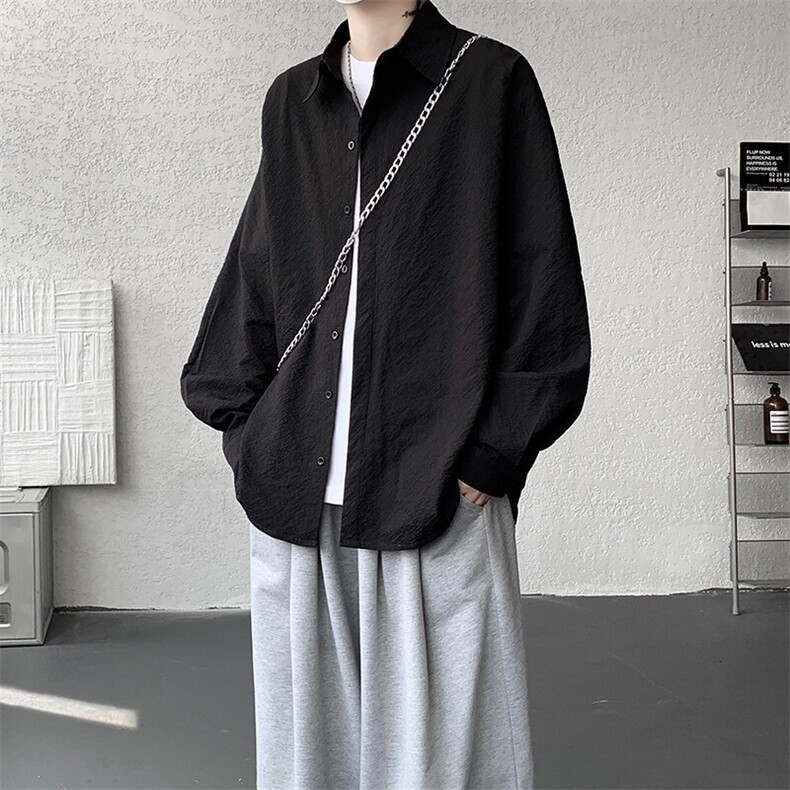 8XL-M泡泡纱盐缩肌理长袖衬衫男夏季冰丝外套防晒衬衣CS29007P40,男装衬衫,电商B312