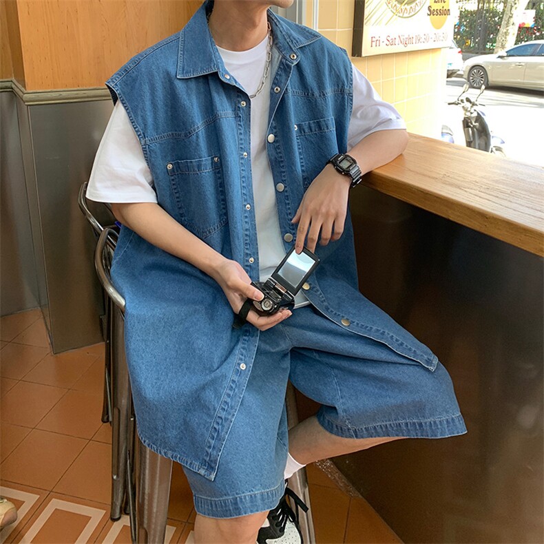 2025夏季新款休闲宽松大码男士全棉牛仔休闲套装TZ30/特P75,男装休闲套装,电商A148