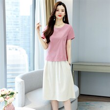 棉麻两件套连衣裙女夏2023年新款女装小个子时尚休闲洋气套装裙子，女装套装/套裙，牡丹诺