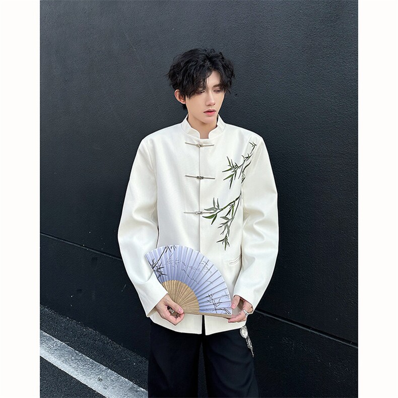 现货 25新中式竹叶刺绣男士设计感金属盘扣西装外套XZ120-P128图片