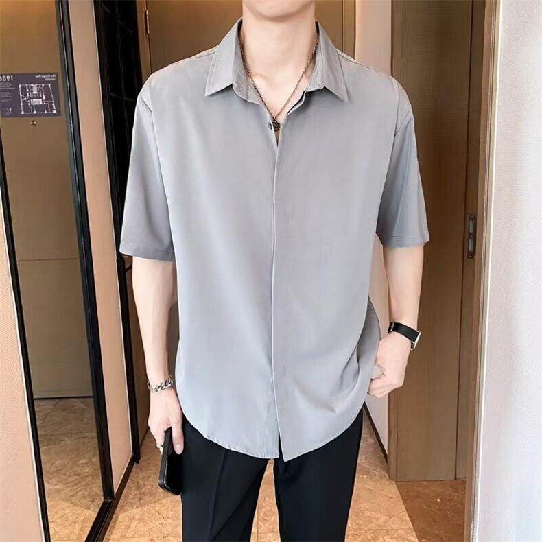 GS5009P45黑色衬衫男短袖垂感短袖夏季薄款宽松休闲韩版白衬衣男,男装T恤,星座1108-5