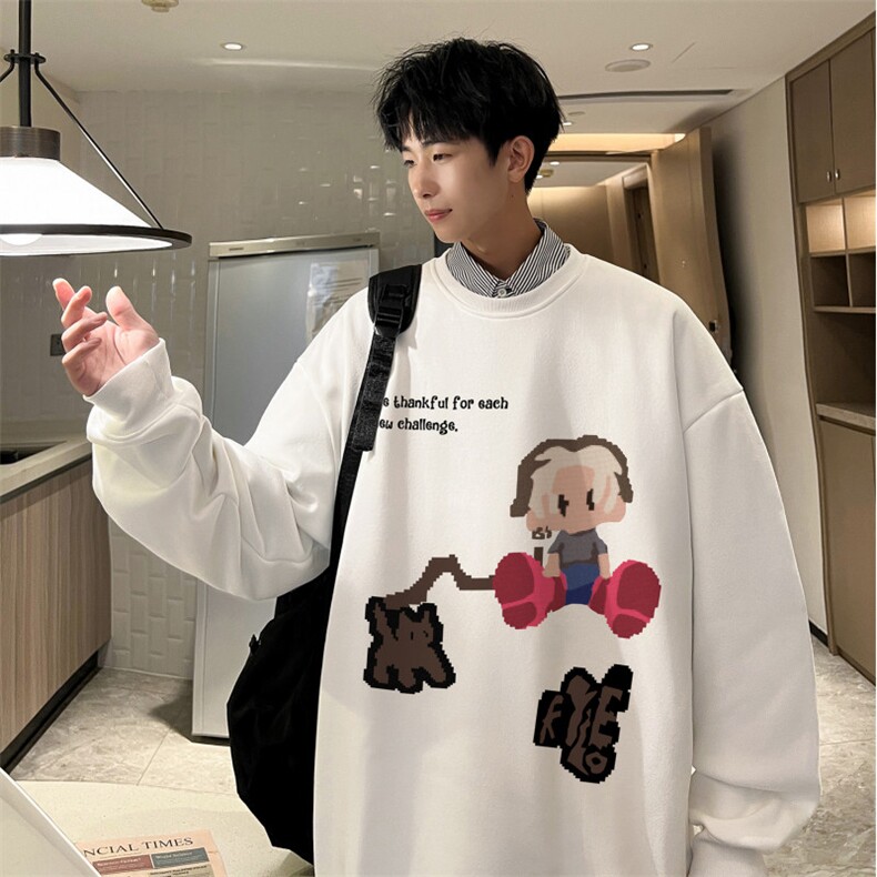 抖音品质400克重磅复合圆领卫衣大码落肩长袖上衣外套FY323-P35,男装卫衣,星座610B-1