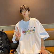 特P19控38230g重磅纯棉涂鸦星星印花港风短袖t恤男DT3140，男装T恤，电商B370