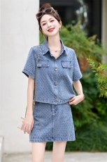温柔系穿搭时尚薄款提花牛仔套装裙女夏新款显瘦气质小个子两件套，女装套装/套裙，布芭啦