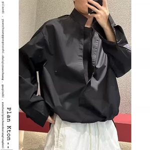 2025小众设计感假两件长袖衬衫男款简约宽松休闲百搭衬衣潮流上衣图片