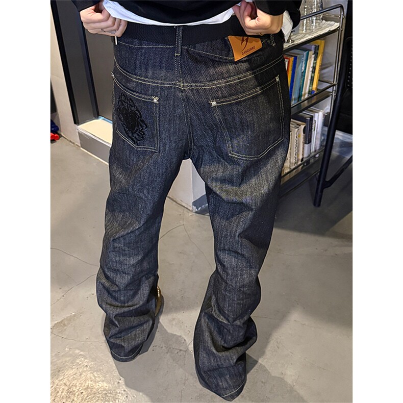 现货刺绣直筒阔腿黑色原牛百搭牛仔裤LY5116-P47,男装牛仔裤,星座610A-1
