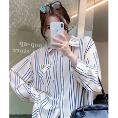 蓝色条纹衬衫女春季设计感小众韩版休闲长袖衬衣CV251，男装衬衫，星座1116A（原606A-3）