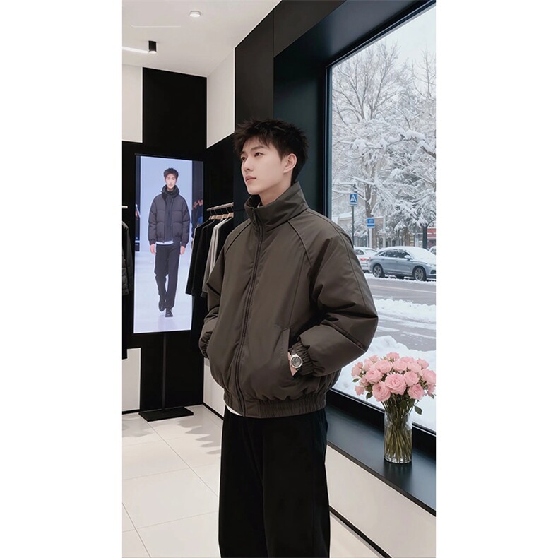 现货美式高街休闲棉衣夹克三防立领纯色户外工装加厚棉服外套图片