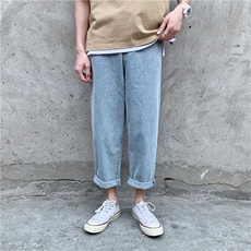 大货新款秋冬百搭韩系学院风中性破洞直筒牛仔裤1008-2-kz329-p35，男装牛仔裤，星座1008-2