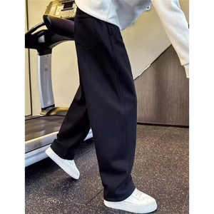 冬季加绒痞帅小弯刀宽松直筒阔腿卫裤男垂感立体拼接休闲裤 KG263图片