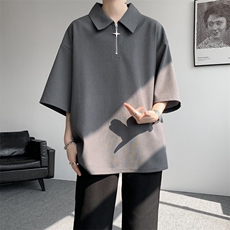 8XL-M半拉链短袖t恤特大码美式高街polo体恤衫翻领半袖DX1215/P35，男装T恤，电商B238
