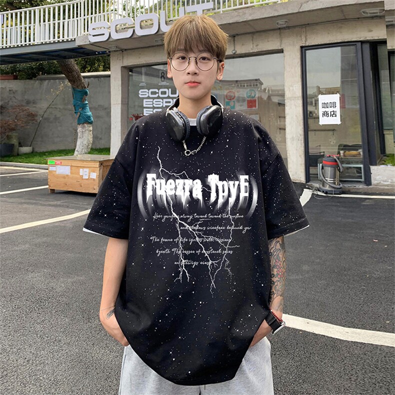 可48小时发货支持抖音得物来样二开美式满天星亮片短袖T恤MTX666,男装T恤,电商A486-1
