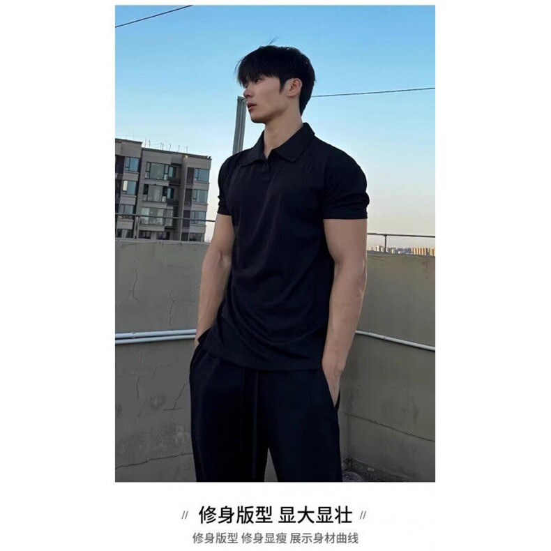 夏季收袖口新中式POLO衫短袖重磅高弹透气运动健身男士T恤TA67,男装Polo衫,星座1116A（原606A-3）