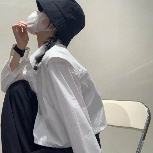 金属胸针衬衫下摆抽绳可盐可甜，女装衬衫，Queena PHoebe