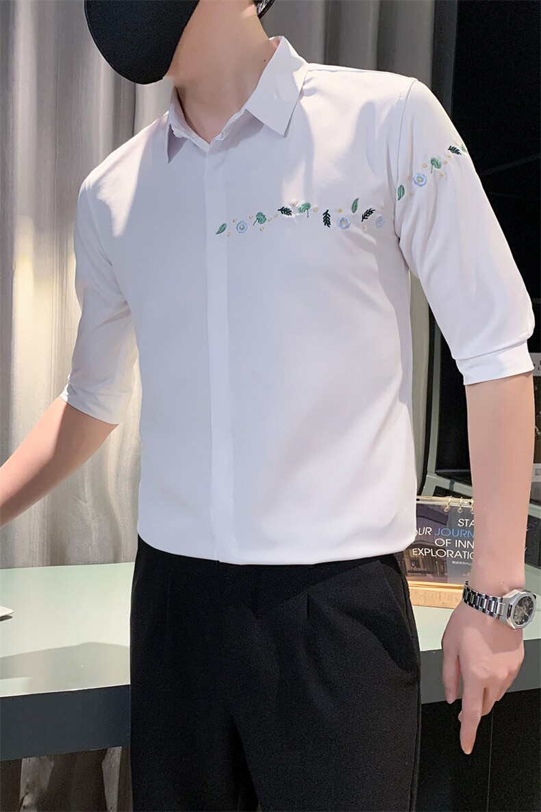 B2166505P502025夏装新款潮男刺绣中袖衬衫社会小伙风潮,男装衬衫,电商B216（原B302）