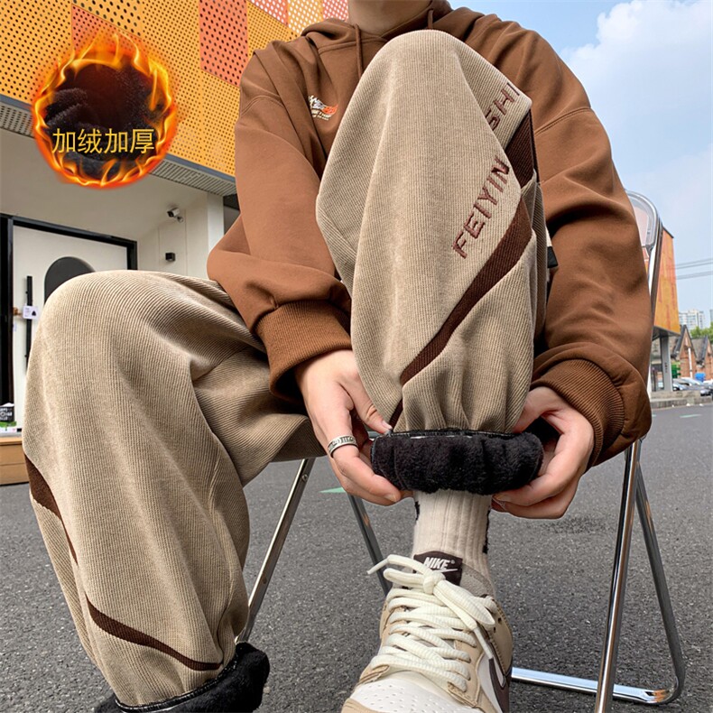 冬季加绒加厚抗起球欧棉绒超细条宽松休闲运动束脚裤男868-P65图片