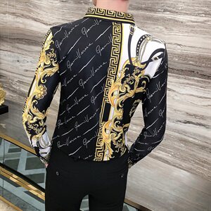 2021春秋男衬衫英伦长袖上衣印花男装韩版修身四季潮流衬衣H862-P55,中长版羽绒服搭配靴子图片