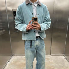 复古工装水洗帆布夹克翻领撞色网红高街个性男牛仔外套JK826，男装工装外套，星座601-1