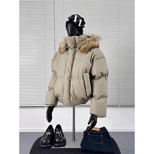 现货三防重磅硬挺boxy短款羽绒棉衣座山雕大毛毛领PU皮棉服外套冬图片