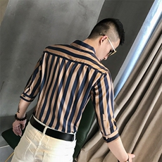 夏季男士七分袖印花衬衫男休闲修身条纹衬衣A236-2003-P55，男装衬衫，电商A236