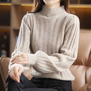 2024秋新款灯笼袖修身内搭半高领女羊毛衫图片