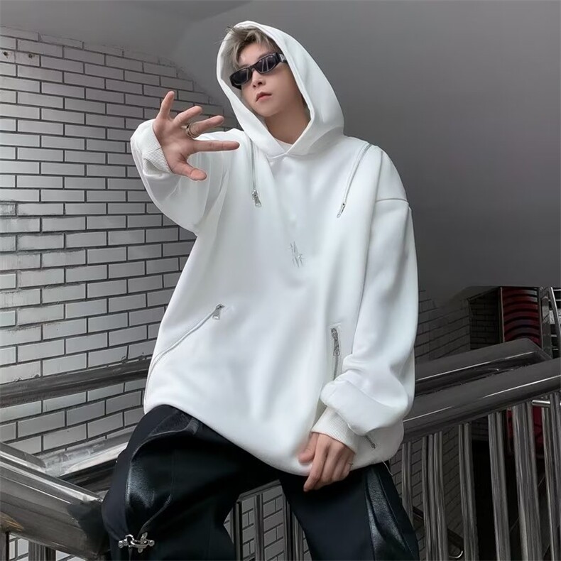 重磅卫衣美式高街男解构风金属拉链连帽欧美hiphop外套QW338-P50图片