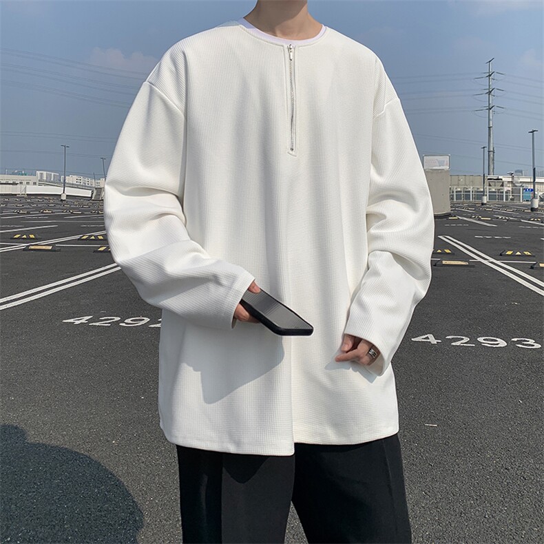 M~8XL半拉链华夫格宽松打底衫加肥加大码圆领长袖卫衣WY5102/P45图片
