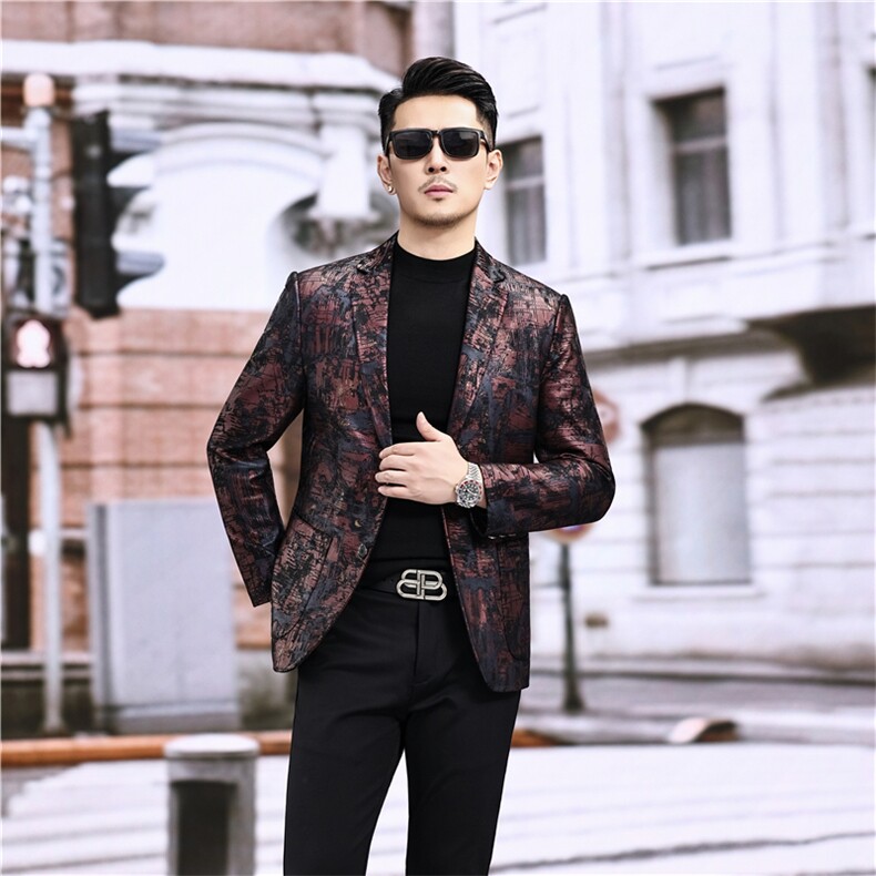 春秋款男士绵羊皮西服真皮休闲外套中年男装百搭通勤夹克红彩条，男装夹克，电商B360A（原721A）