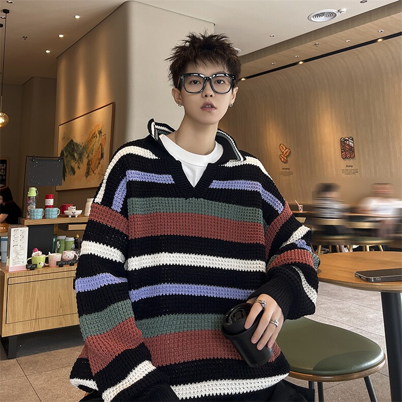春秋季日系长袖polo领毛衣男套头针织衫宽松休闲打底衫MY6525-P55,男装Polo衫,星座308B-2