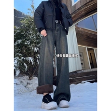 秋冬新款保暖加厚美式高街复古ins潮流牛仔裤女LY7266-P42加绒48，男装牛仔裤，星座1008